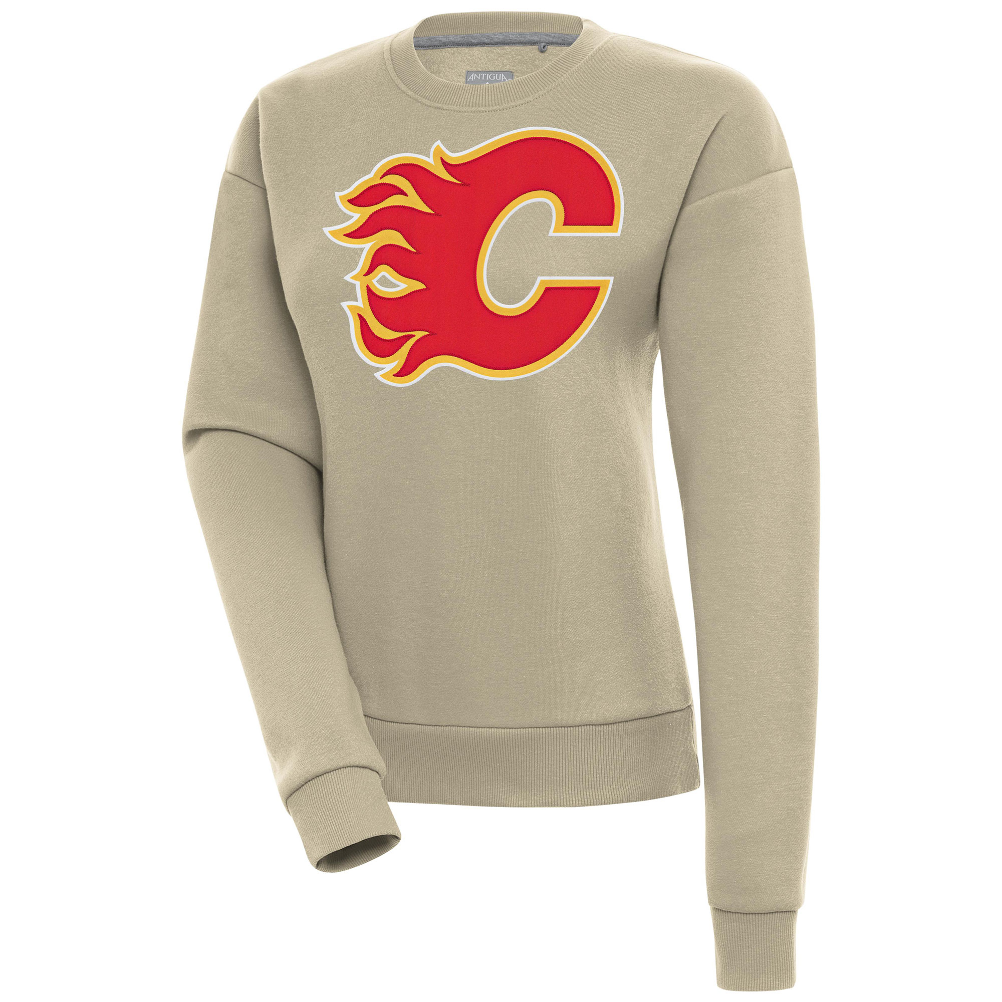 Women's Antigua Khaki Calgary Flames Victory Pullover Sweatshirt